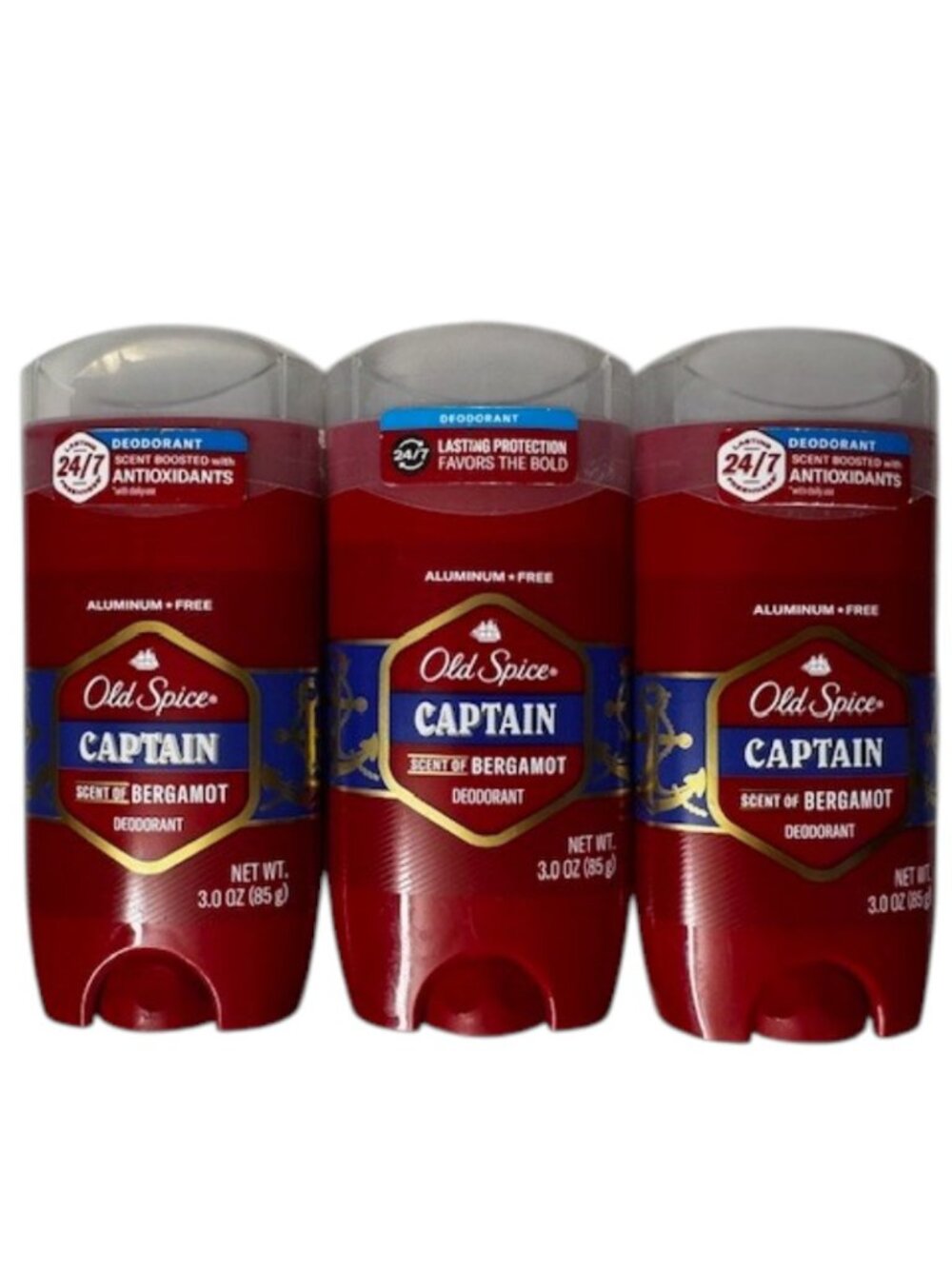Old Spice Captain Bergamot Deodorant 3 Pack Aluminum Free Fresh Scent 3oz.
